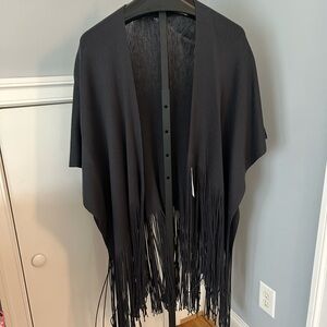Black Fringe Open Shawl Poncho